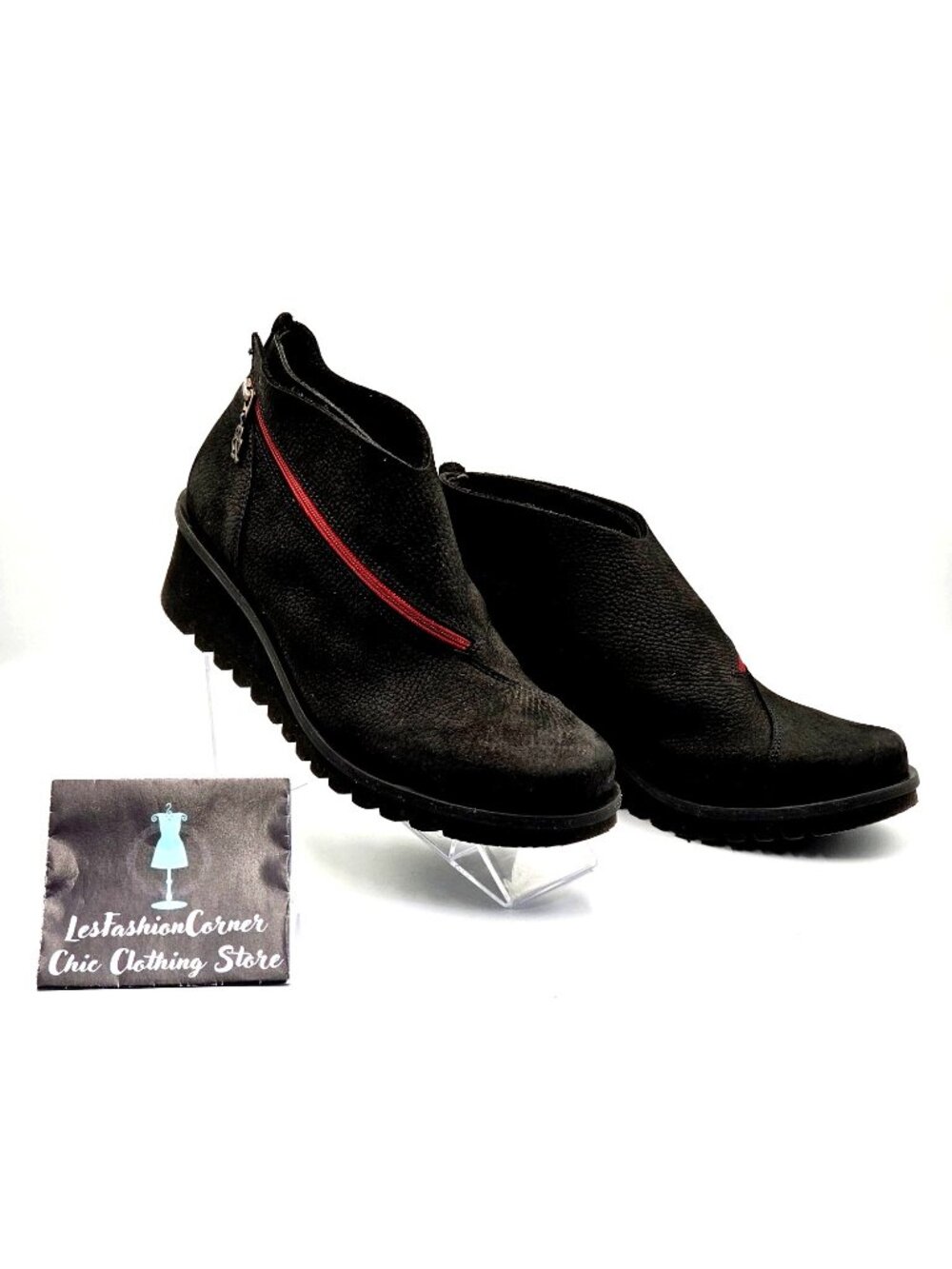 Loints Of Holland Women's Black Nubuck Leather Bootie Wedge Shoe Size 10.5 2375